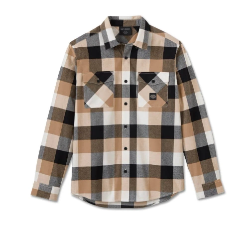 Рубашка Essence Long Sleeve Flannel Shirt Plaid Black & Tannin Harley-Davidson