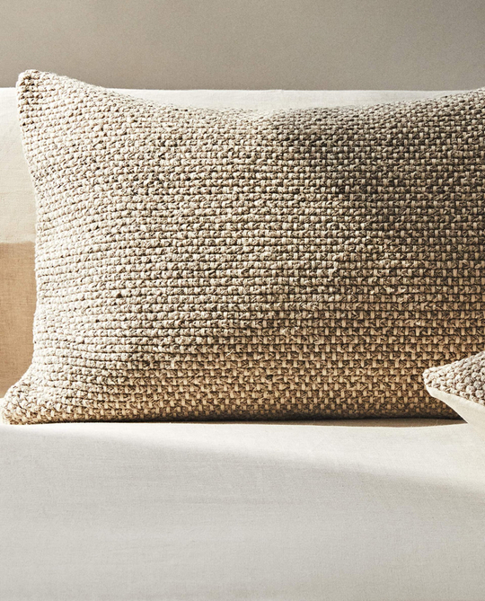 ZARA HOME ПЛЕТЕНЫЙ ЧЕХОЛ ДЛЯ ДЕКОРАТИВНОЙ ПОДУШКИ, СЕРЫЙ