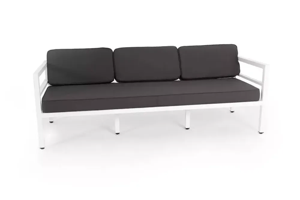 "Эстелья" диван 3-местный, каркас алюминий белый муар, ткань темно-серая 027