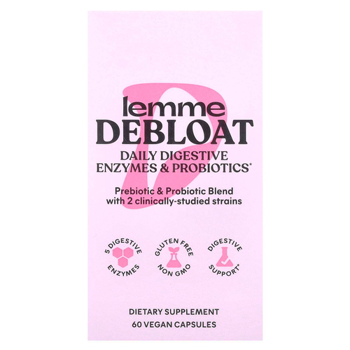 Lemme, Debloat, ежедневные пищеварительные ферменты и пробиотики, 60 веганских капсул