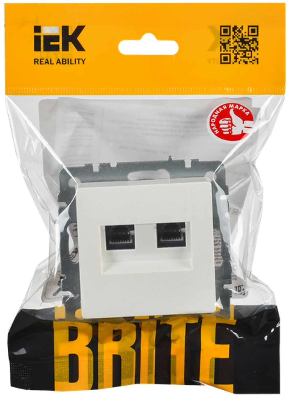 BRITE Розетка компьютерная двойная RJ45 кат.6 РК11-2-БрБ белый IEK
