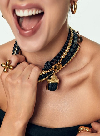 Колье из бусин камня 8 мм ( black agate )