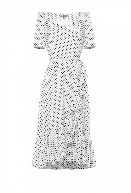 Платье белое в мелкий горох облегающее с запахом 07-01-21SS