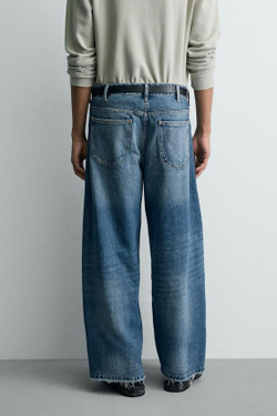 ZARA ДЖИНСЫ RELAXED FIT С РАЗРЕЗАМИ, ВЫЦВЕТШИЙ СИНИЙ