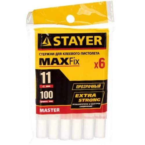 Стержень клеевой d=11 мм. L=100 мм. прозрачный (в уп. 6 шт)  MASTER  (STAYER)