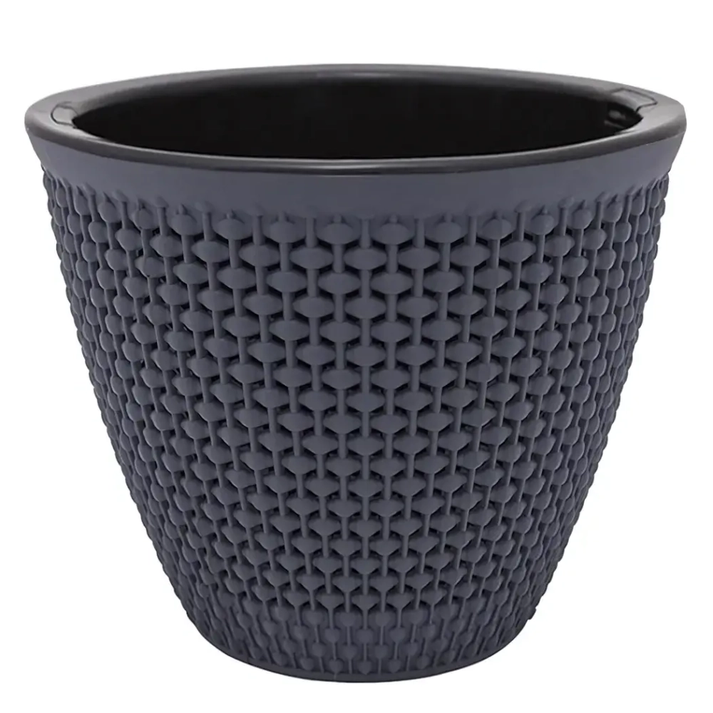 Кашпо для цветов пластиковое 2,25л d-17,5 см «Ротанг» Антрацит
