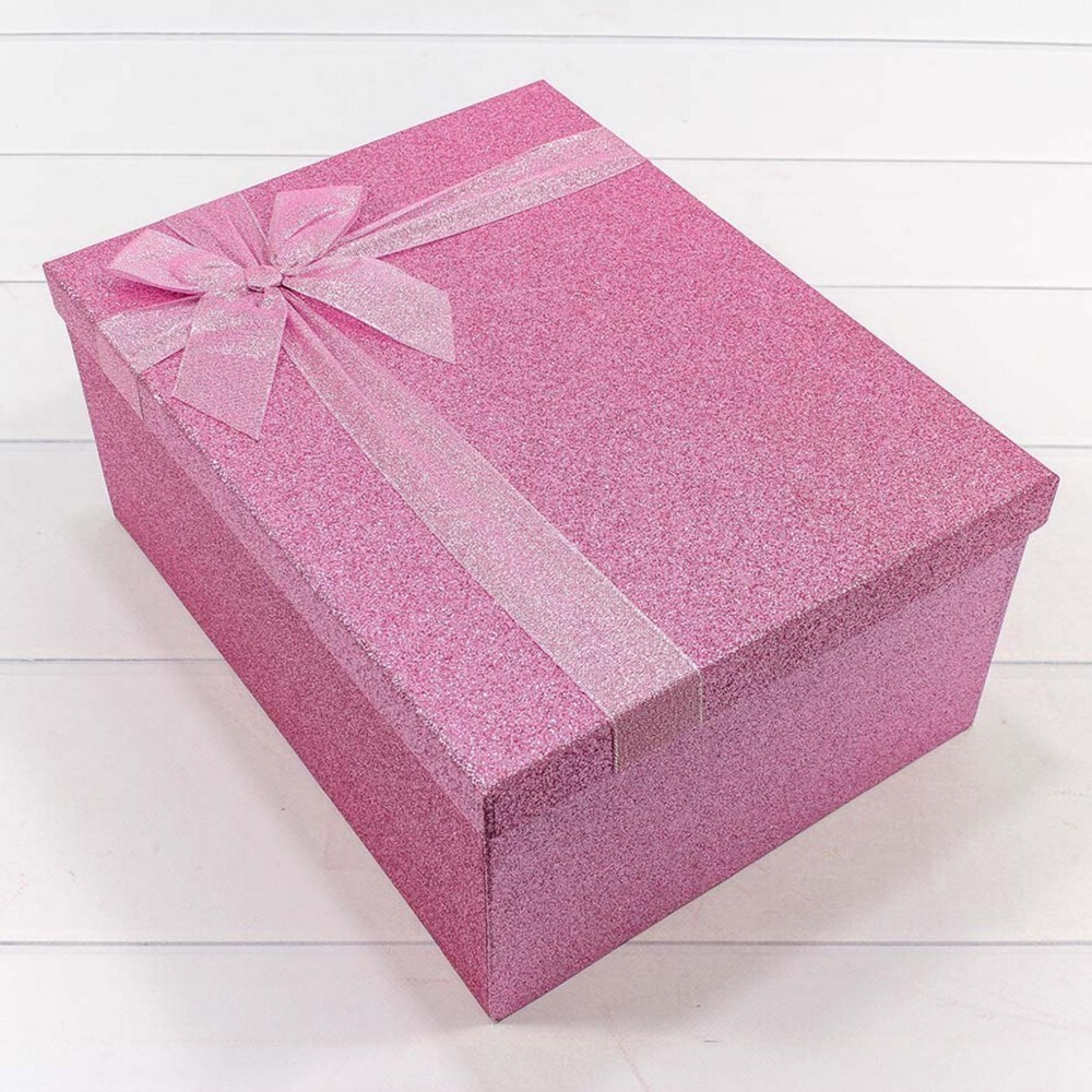 Коробка Прямоугольная розовая Блеск микс размеров