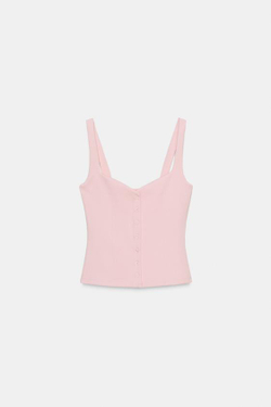 ZARA ТОП С ВЫРЕЗОМ СЕРДЕЧКОМ И ПУГОВИЦАМИ, РОЗОВЫЙ