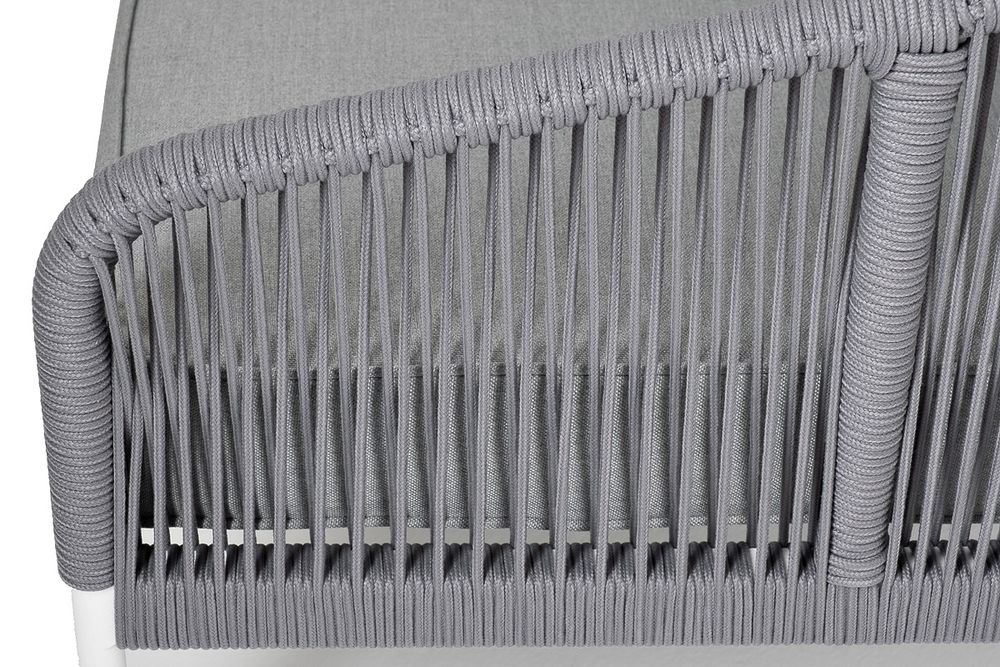 "Канны" левый модуль плетеный из роупа, каркас алюминий белый шагрень, роуп светло-серый круглый, ткань светло-серая