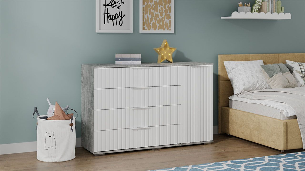 Комод для одежды с ящиками Дуб Крафт золотой/Графит матовый 4 ящика 92х41х84 см