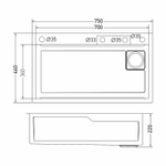 Мойка настол.монтаж 75х46 (3,0) вып 3 1/2  MIXLINE PRO 21,5см с сиф.(ч.граф)+доз+смесит+кол+д/р+о/с