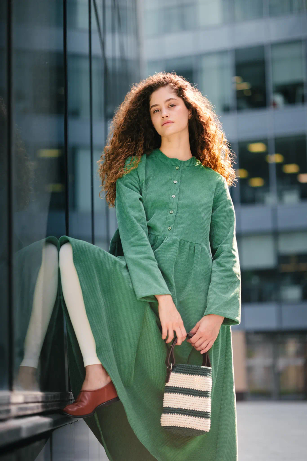 Платье оверсайз, зеленый вельвет