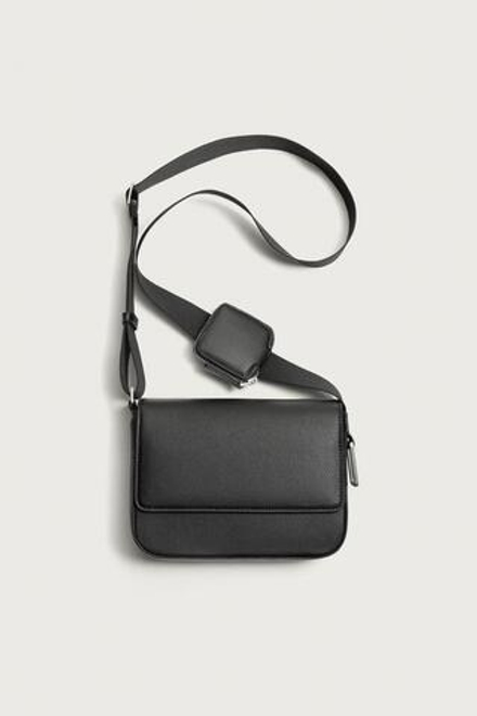 ZARA СУМКА С КЛАПАНОМ И ТЕКСТУРНОЙ ОТДЕЛКОЙ, ЧЕРНЫЙ