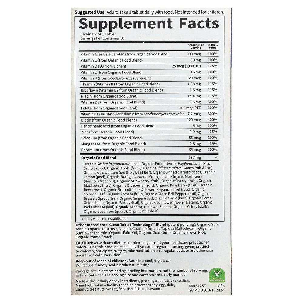 Garden of Life, Organics, мультивитамины из цельных продуктов для мужчин, 30 веганских таблеток