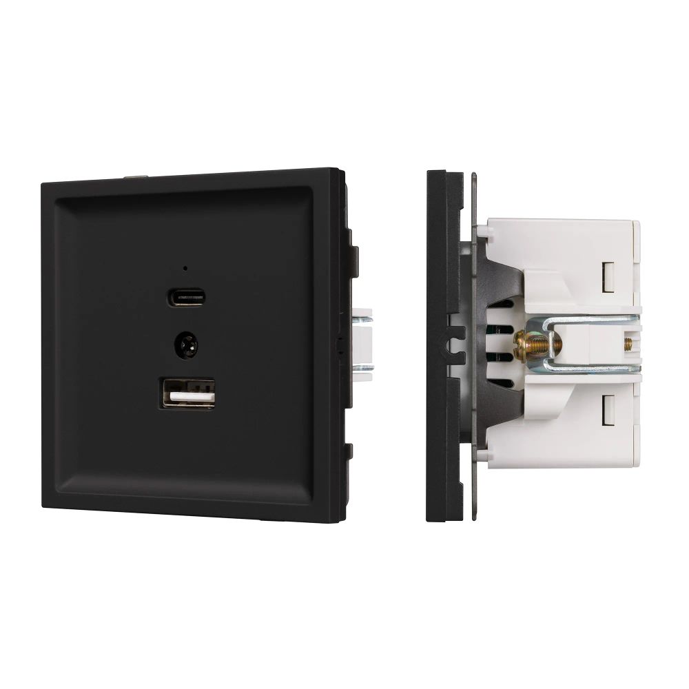 Механизм USB розетки SCT-TENDO-MUAC-SFPL-BK (5V, 3A, QC3) (Arlight, Матовый черный) 054536