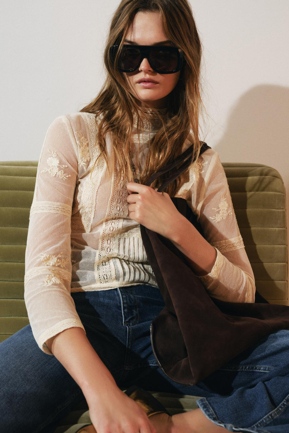 ZARA РОМАНТИЧНАЯ БЛУЗА С КРУЖЕВОМ — ZW COLLECTION, ЭКРЮ