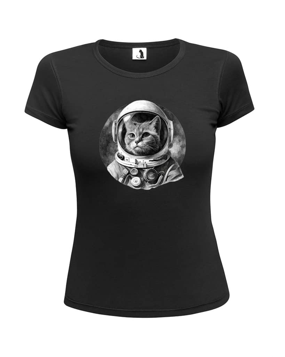 Футболка с котом-космонавтом женская черная