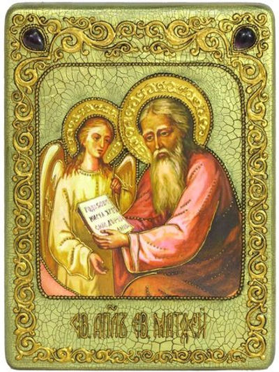 Икона "Святой апостол и евангелист Матфей" на мореном дубе, 29х21см
