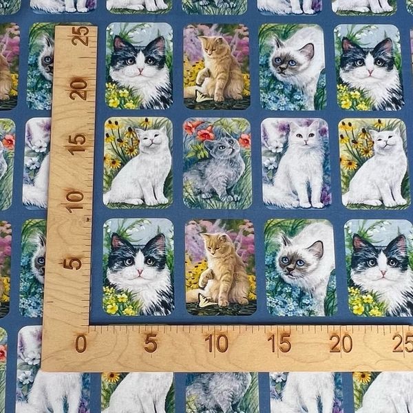 КОТОПОРТРЕТЫ, ГОЛУБОЙ, КУПОН 52 /110 см (6 рядов В ОДНОМ РЯДУ 18 КАРТИНОК), 100% хлопок Handmade Fabrics 2