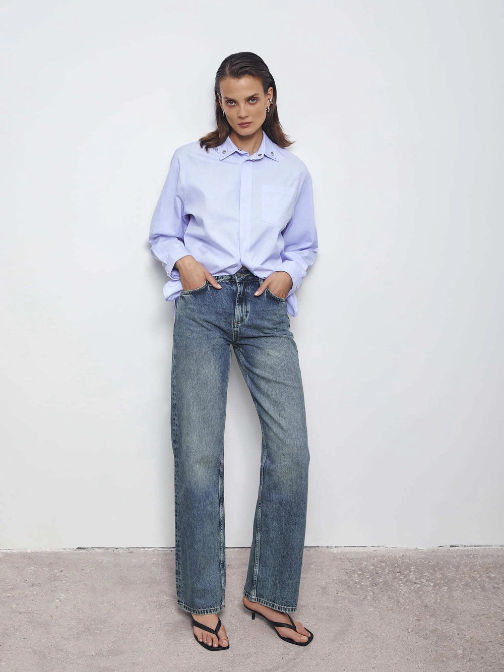 Хлопковая рубашка c кнопками на воротнике