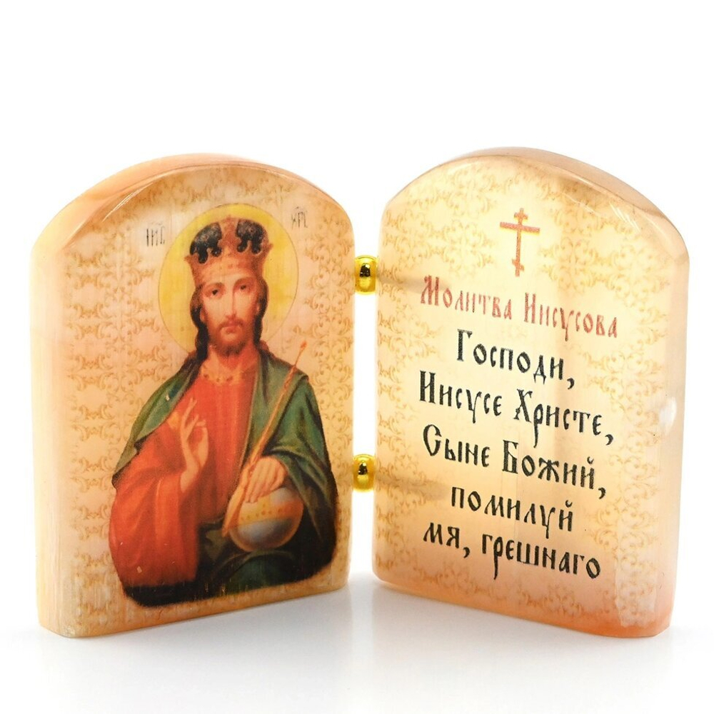 Икона из селенита с молитвой "Иисус Господь со скипетром и державой" 88*30*65 мм