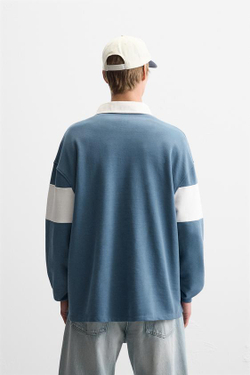 ZARA ПОЛО В СТИЛЕ КОЛОР-БЛОК, СИНИЙ