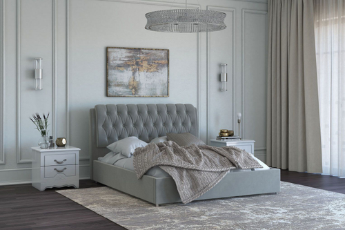 Кровать БЕЛИСТА 1,6 с подъемным механизмом, пуговици/ткань ВАРИАНТ 1 светло-серый