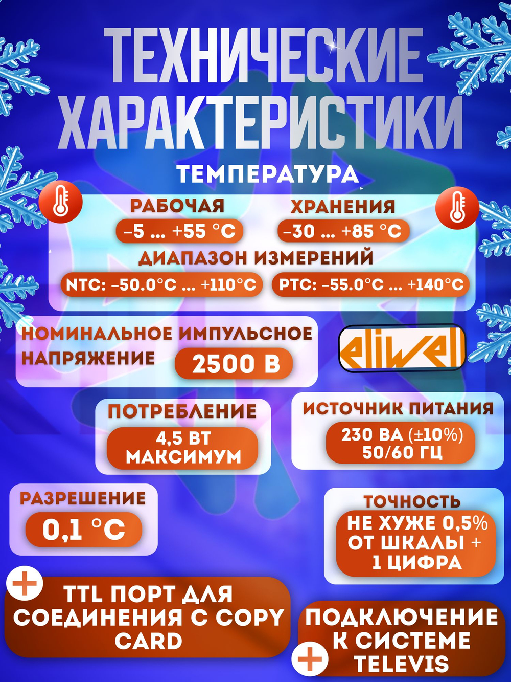 Контроллер EWPlus 974 с 2 датчиками NTC, 3 реле управления