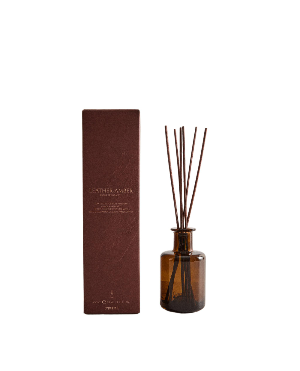 Zara Home Аромадиффузор Leather Amber 95 мл, тростниковые палочки микадо, аромат восточный древесный, Коричневый