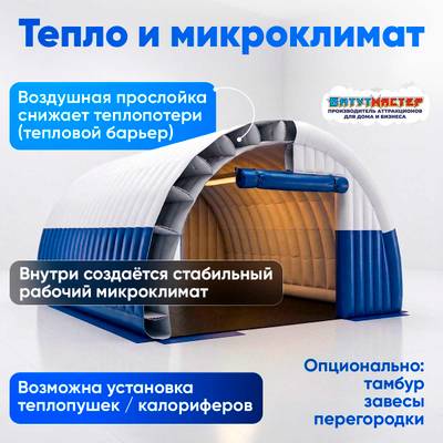 Надувной ангар ПВХ, постоянная подкачка «Арктик Гранд», 16×14×7 м