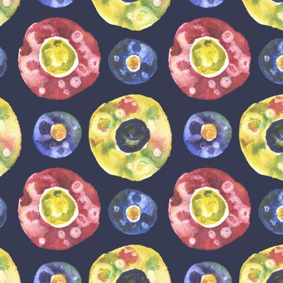 Абстрактные акварельные цветы на темно-синем