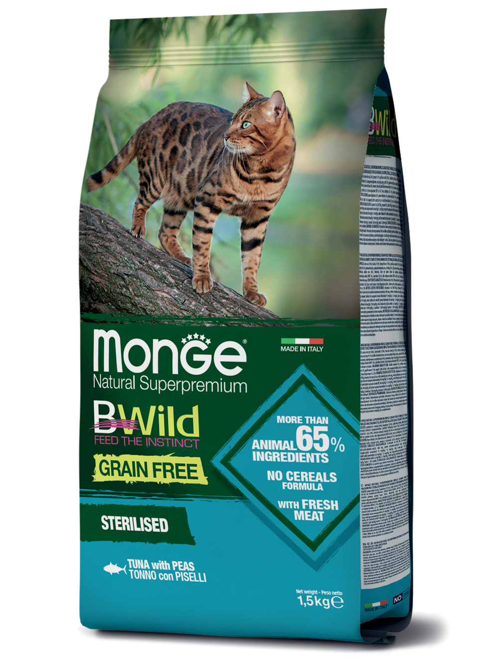 Сухой корм Monge Cat BWild GRAIN FREE для стерилизованных кошек, беззерновой из тунца 1,5 кг
