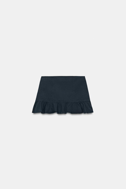 ZARA МИНИ-ЮБКА С КАРМАНАМИ И ОБОРОЙ, СИНИЙ