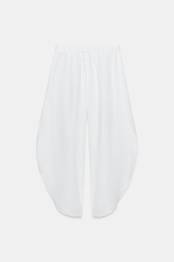 ZARA БРЮКИ ИЗ ЛЬНА С РАЗРЕЗАМИ — ZW COLLECTION, БЕЛЫЙ