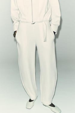 ZARA БРЮКИ ИЗ ФЛИСА С РЕМНЕМ, ЭКРЮ