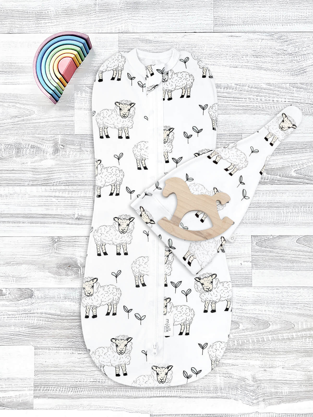 Пеленальный кокон и шапочка Mjölk Овечки