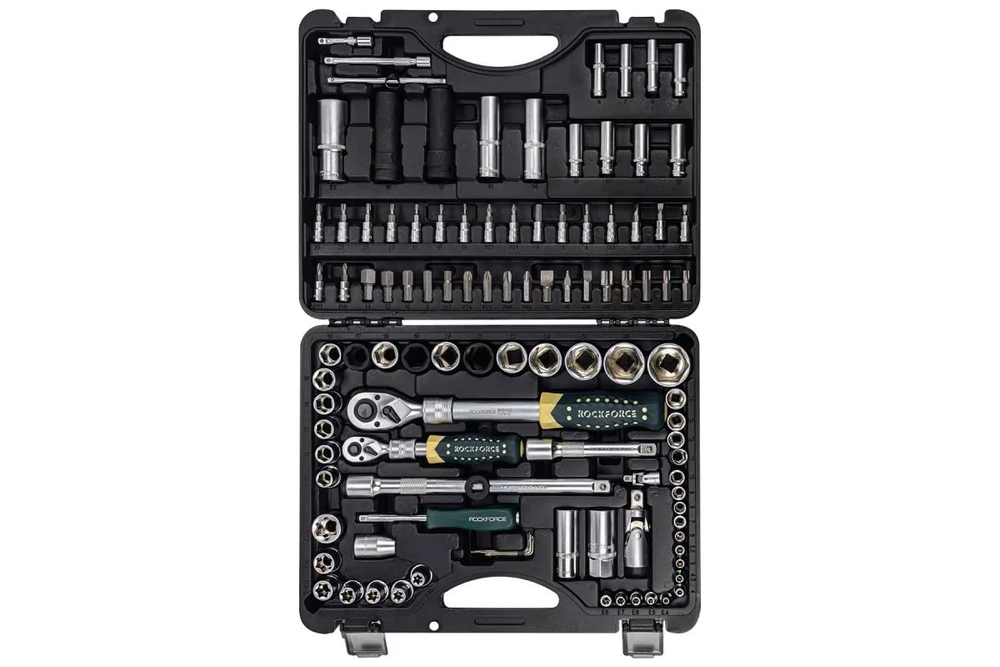Набор торцевых головок и вставок RF-41082-5L 1/2" & 1/4"DR 6-гранных с телескопическими трещотками 108пр. ROCKFORCE