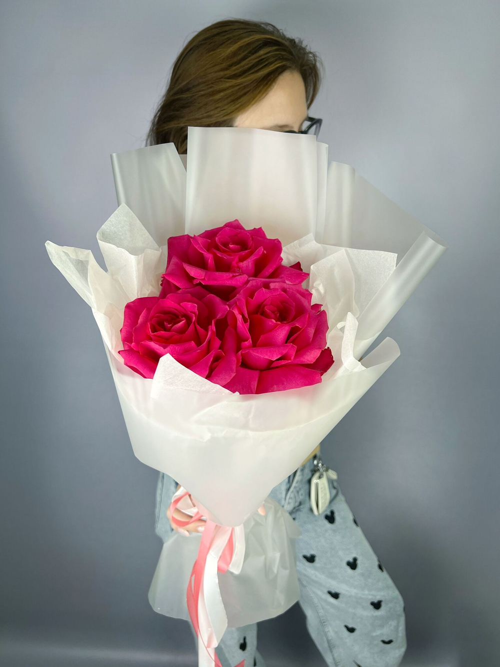 Французские розы , цвет розовый , 3 штуки