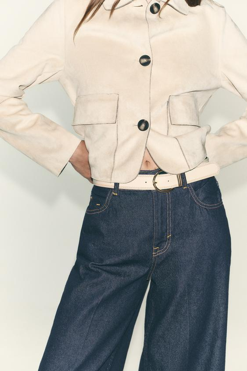 ZARA ДЖИНСЫ Z1975 СО СТРЕЛКАМИ И РЕМНЕМ, СИНИЙ