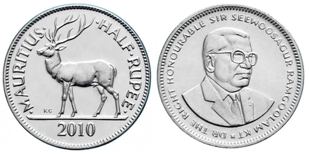 Маврикий 1/4 рупии, 1987 - 2022 Олень XF