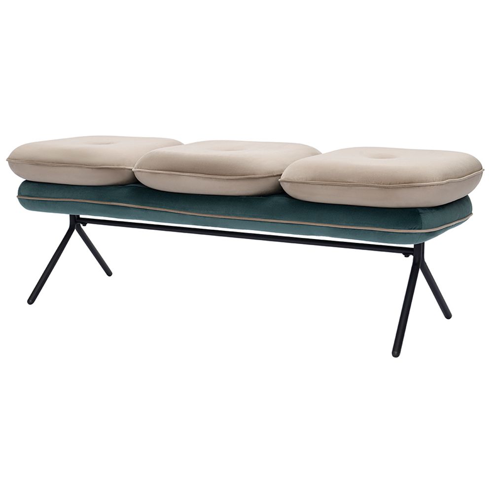 Банкетка Pea, велюр, бежевая/сине-зеленая