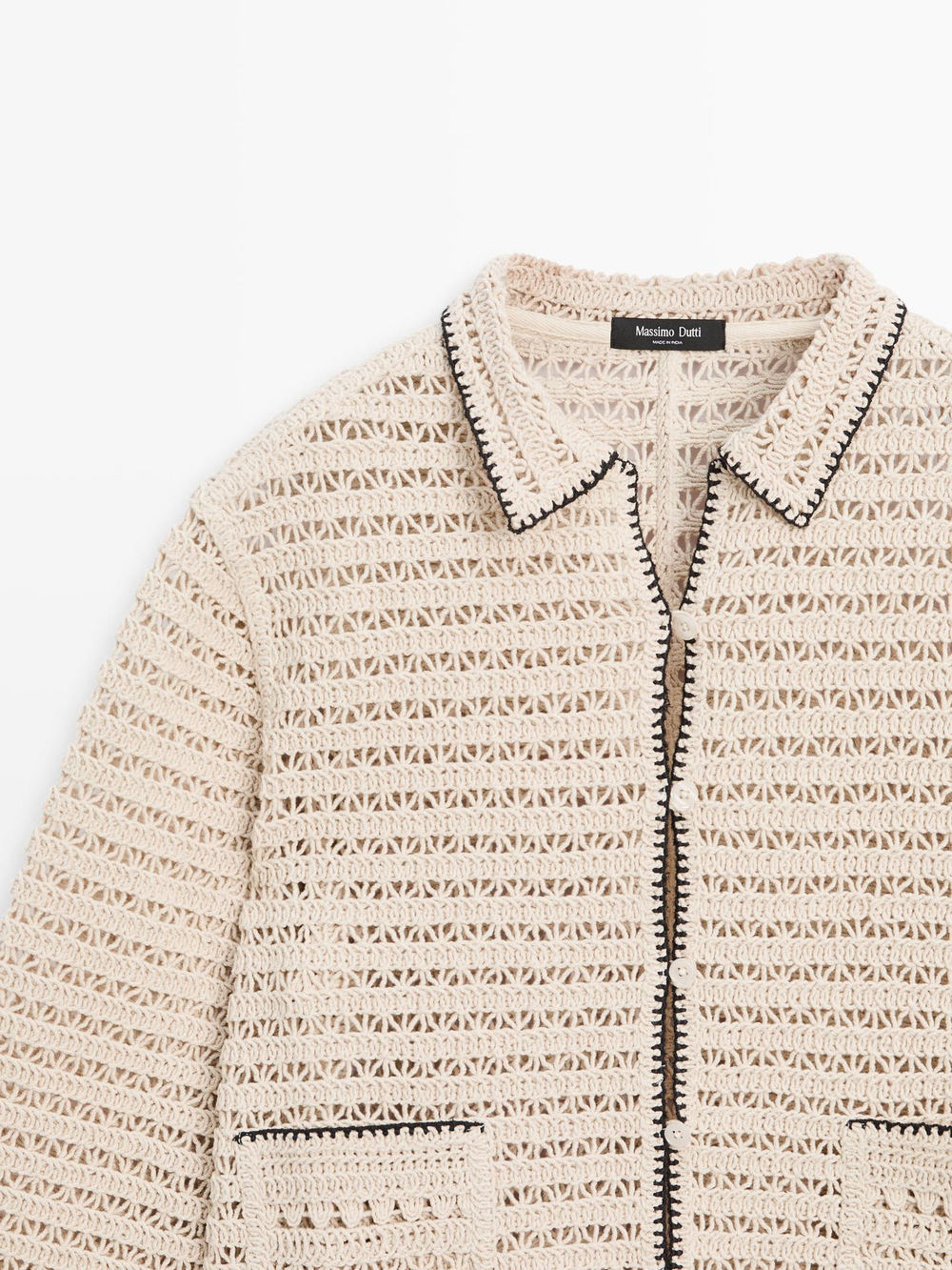 Massimo Dutti Вязаный жакет с контрастными элементами, бежевый