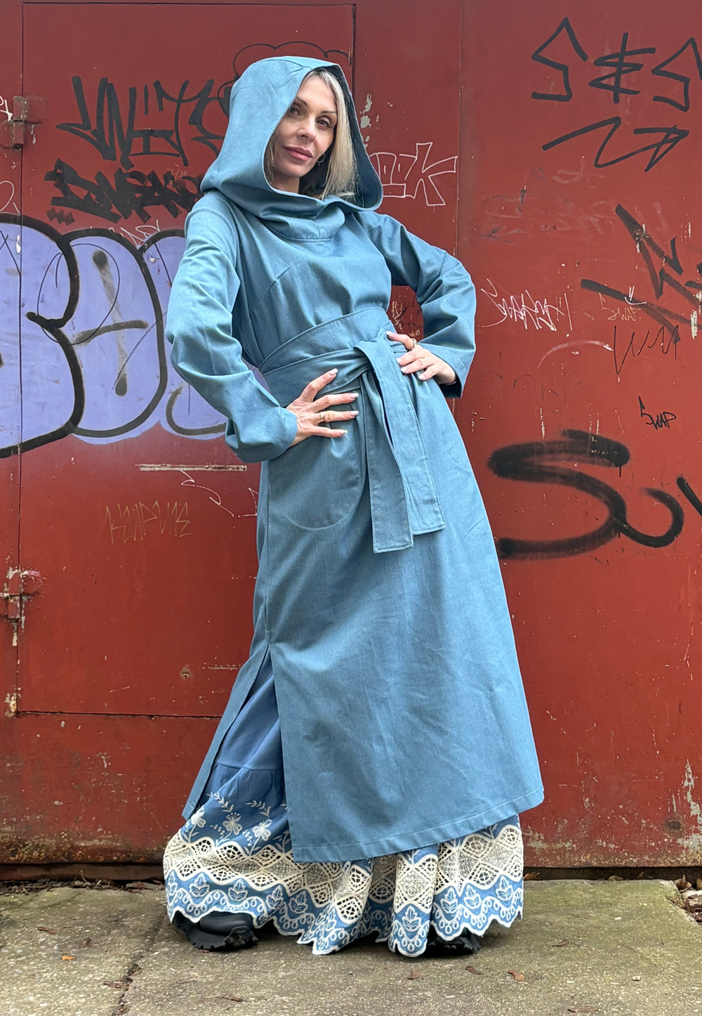 Юбка / с вышивкой / джинс голубой