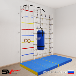 Шведская стенка Sv Sport усиленная 61060 (Турник стандарт/Кольца/Цепь/Мешок 22кг/Мат 2м/Канатный лаз)