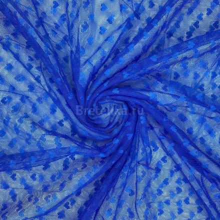 Сетка неэластичная синяя сердечки, 155 см