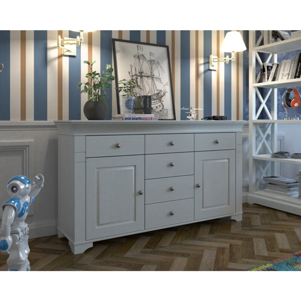 Комод «Бейли» с 2 дверками и 6 ящиками белый воск