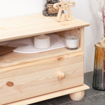 Тумба под телевизор 140 см Бритта с ящиками и полками, из массива сосны в натуральной отделке