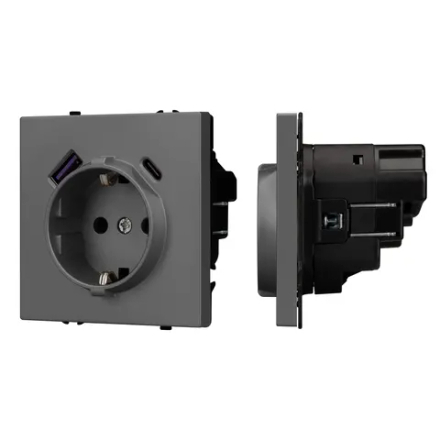 Механизм розетки с USB зарядкой SCT-NOBE-MUAC-SFPL-GR (230V, 16A) (Arlight, -) 054287