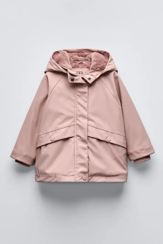ZARA ДОЖДЕВИК С ПОДКЛАДКОЙ WATER REPELLENT, РОЗОВЫЙ
