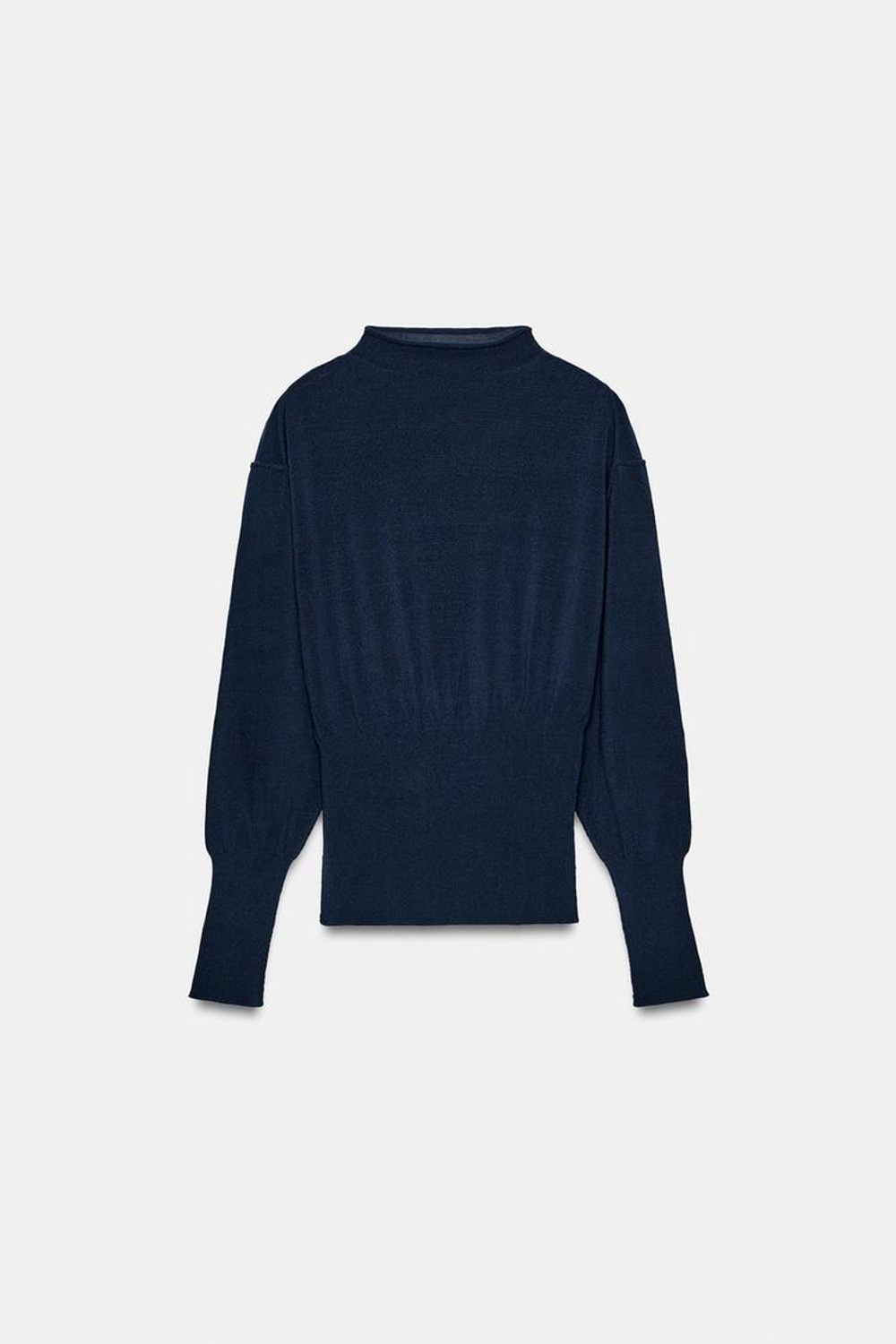 ZARA ВЯЗАНЫЙ ДЖЕМПЕР С ШИРОКИМ ПОЯСОМ, ЧЕРНИЛЬНО-СИНИЙ